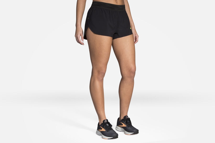 Womens Brooks Elite 2" Split Bottoms Elite Black/Path Logo | Clothing 4209-ETMJW